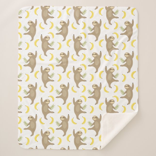 Manta Sherpa Modelo de las perezas y de los plátanos (Anverso)