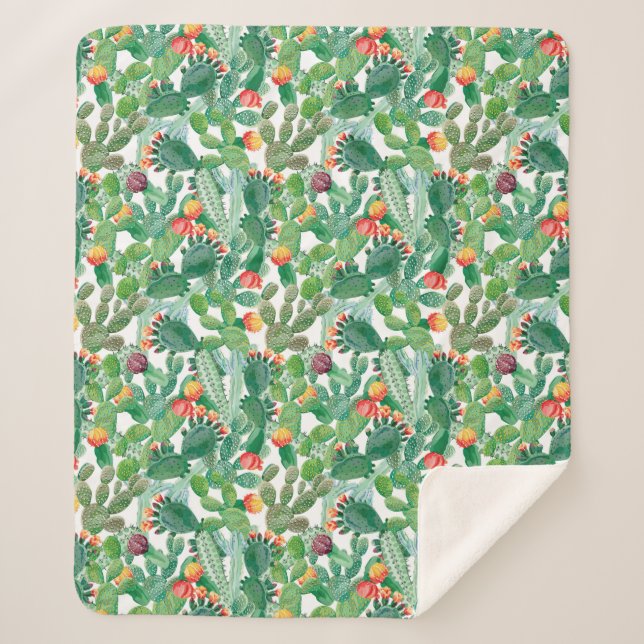 Manta Sherpa Modelo del cactus de la acuarela (Anverso)