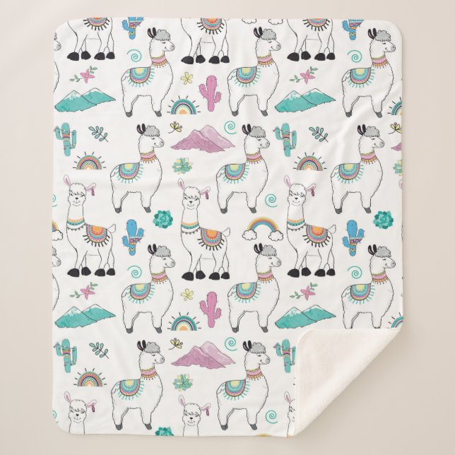 Manta Sherpa Modelo lindo de la llama del dibujo animado (Anverso)