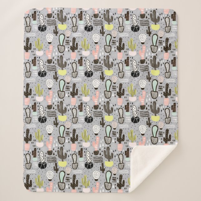 Manta Sherpa Modelo texturizado dibujado mano del cactus (Anverso)