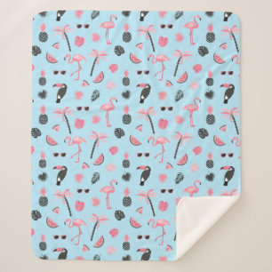 Manta Sherpa Modelo tropical del verano rosado y azul