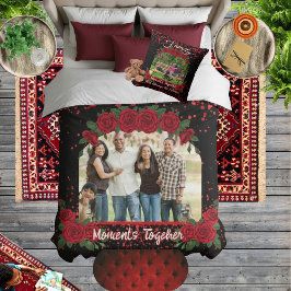 Manta Sherpa Modern Black and Red Roses Family Photo Typography
