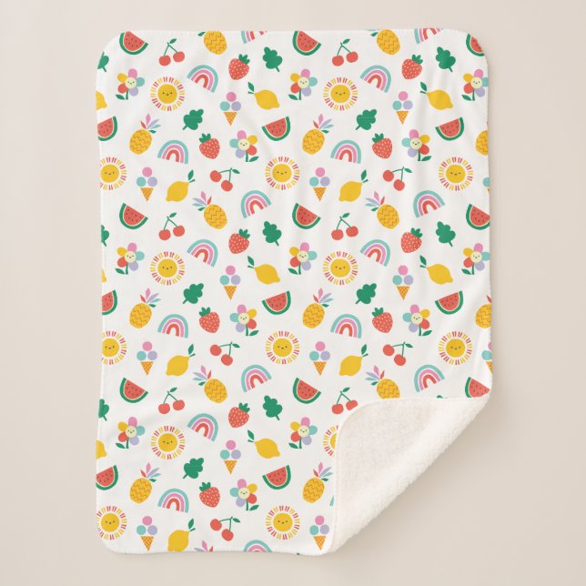 Manta Sherpa Modern Bright Colourful Smiling Suns and Rainbows  (Anverso)