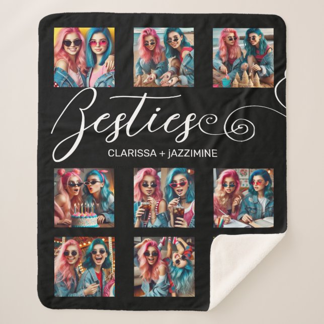 Manta Sherpa /Modern Collage de fotos Black White Bestie 9 (Anverso)