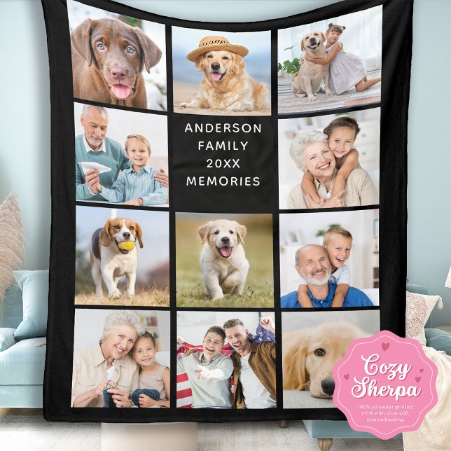 Manta Sherpa Modern Family Personalized 11 Photo Collage Black  (Subido por el creador)