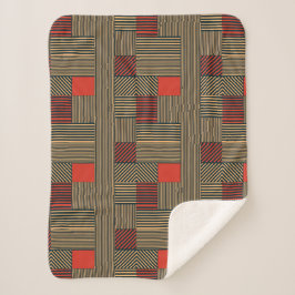Manta Sherpa Modern Geometric Stripe Pattern in Red and Tan