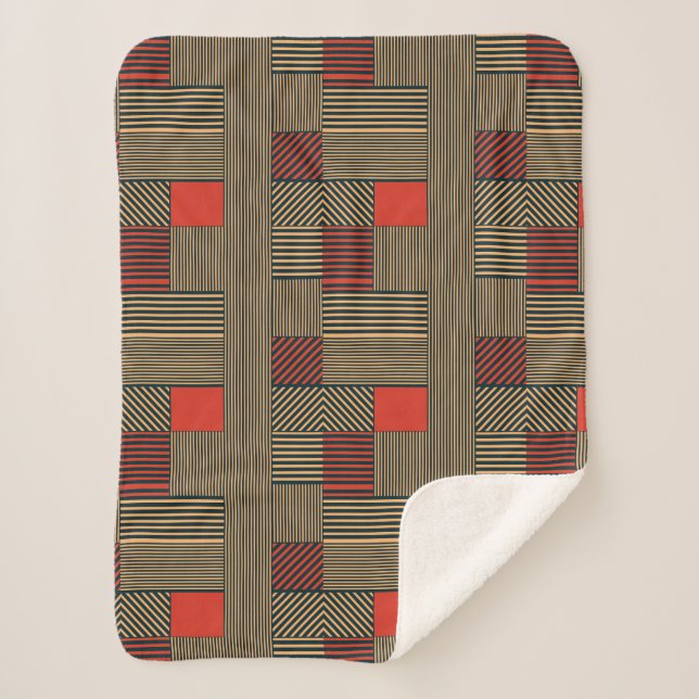 Manta Sherpa Modern Geometric Stripe Pattern in Red and Tan (Anverso)