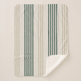 Manta Sherpa Modern Green Ticking Stripe Linen Texture