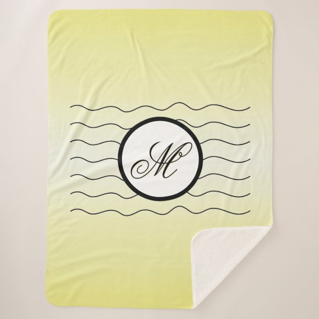 Manta Sherpa Modern Initial Butter Yellow Ombré With Black Text (Anverso)