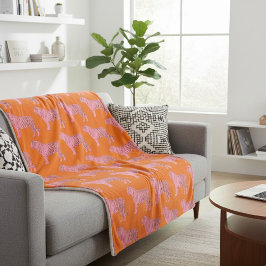 Manta Sherpa Modern Pink Orange Tiger Pattern Personalized Name