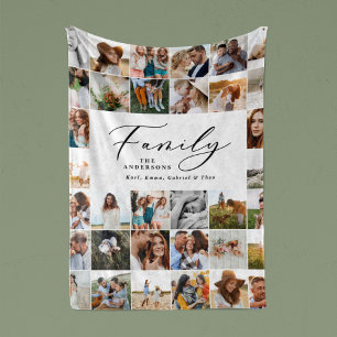 Manta Sherpa Moderna familia de guiones negros multi-foto elega