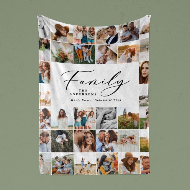 Manta Sherpa Moderna familia de guiones negros multi-foto elega (Subido por el creador)