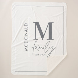 Manta Sherpa Moderna familia de monogramas marina gris elegante