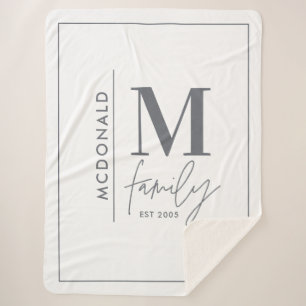 Manta Sherpa Moderna familia de monogramas marina gris elegante