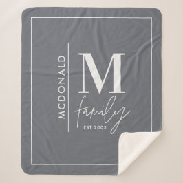 Manta Sherpa Moderna familia de monogramas marina gris elegante