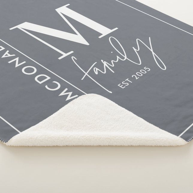 Manta Sherpa Moderna familia de monogramas marina gris elegante (3/4)
