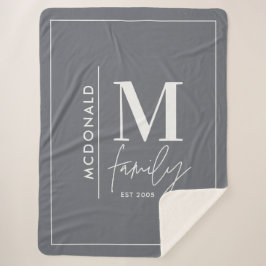 Manta Sherpa Moderna familia monograma marina gris elegante