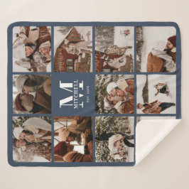 Manta Sherpa Moderna Marina MultiCollage de fotos Elegante Azul