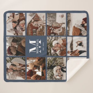 Manta Sherpa Moderna Marina MultiCollage de fotos Elegante Azul