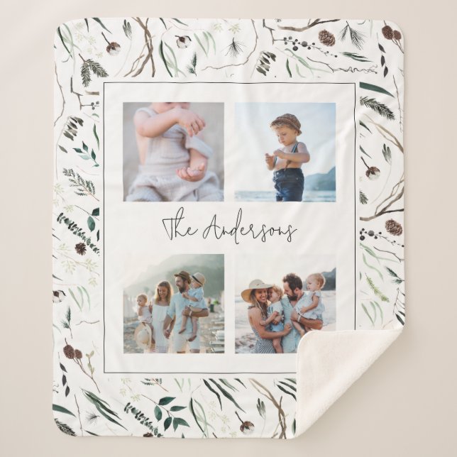 Manta Sherpa Moderna y verde acuarela botánica 4 foto (Anverso)