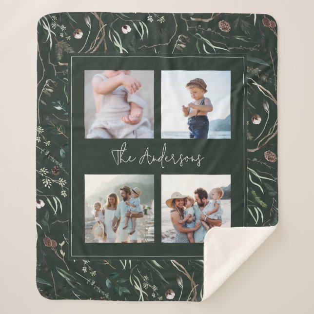 Manta Sherpa Moderna y verde acuarela botánica 4 foto (Anverso)