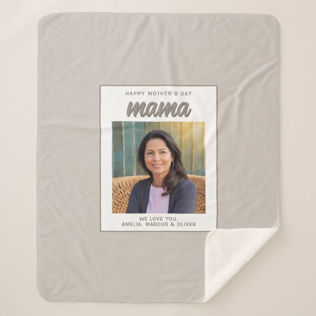 Manta Sherpa Moderno Beige-Mama Kids foto Día de la Madre (Anverso)