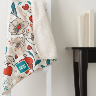 Manta Sherpa Moderno motivo floral minimalista fondo beige