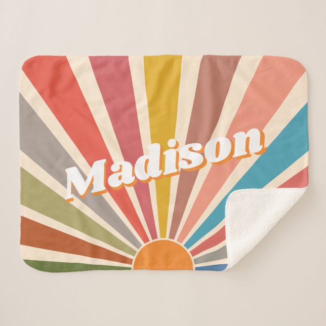 Manta Sherpa Moderno nombre retro personalizado divertido arcoi (Anverso (horizontal))