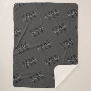 Manta Sherpa Moderno Tiled Dark Gray Monogramed Name/other Text
