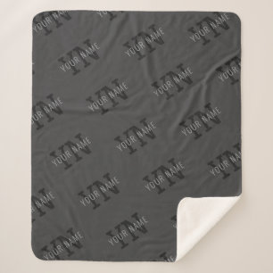 Manta Sherpa Moderno Tiled Dark Gray Monogramed Name/other Text