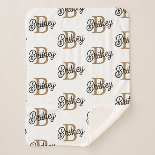 Manta Sherpa Moderno y elegante nombre de monograma Black Gold 