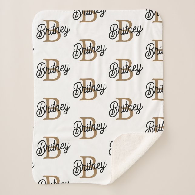 Manta Sherpa Moderno y elegante nombre de monograma Black Gold  (Anverso)