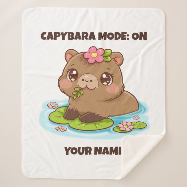 Manta Sherpa Modo Capybara Kawaii Lindo Personalizado (Anverso)