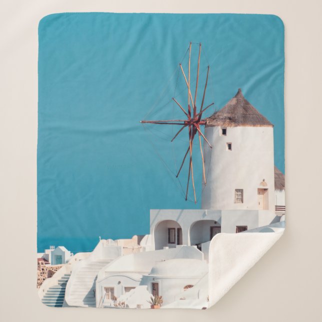 Manta Sherpa Molino de viento marrón y blanco (Anverso)