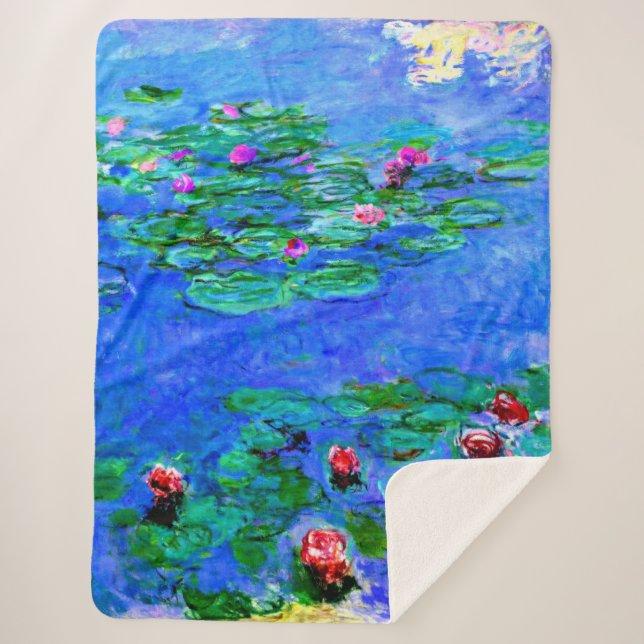 Manta Sherpa Monet - Lilies de agua (rojo) (Anverso)