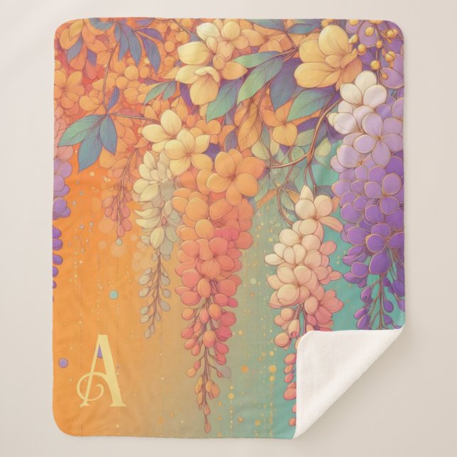 Manta Sherpa MonoGram Citrus Sunset Wisteria (Anverso)