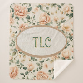Manta Sherpa Monogram Ivory and Peach Peony Watercolor Floral