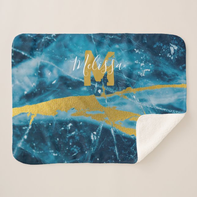 Manta Sherpa Monograma Agate Gemstone Azul y Oro (Anverso (horizontal))