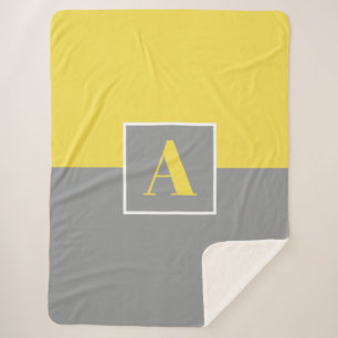 Manta Sherpa Monograma amarillo y gris Sherpa Blanket