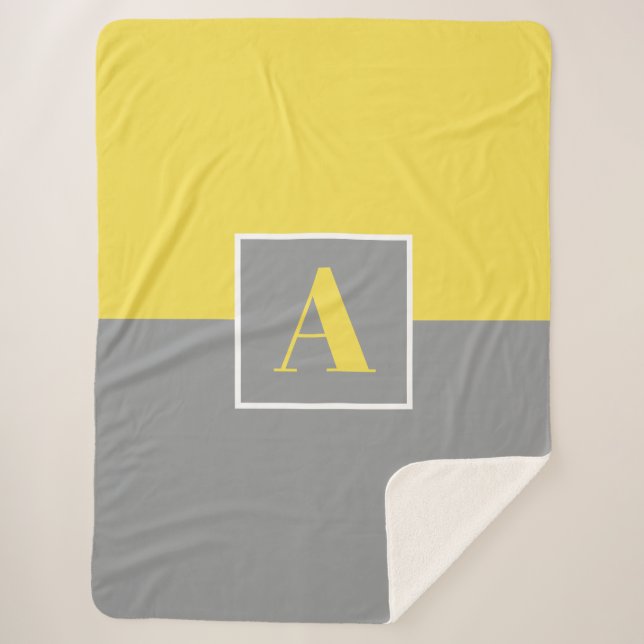 Manta Sherpa Monograma amarillo y gris Sherpa Blanket (Anverso)