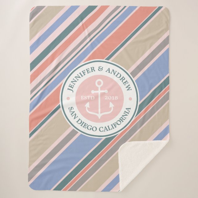 Manta Sherpa Monograma Ancla Estampado de moda Playa Náutica Ro (Anverso)