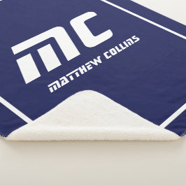 Manta Sherpa Monograma Azul Moderno Minimalista Nombre Blanco S