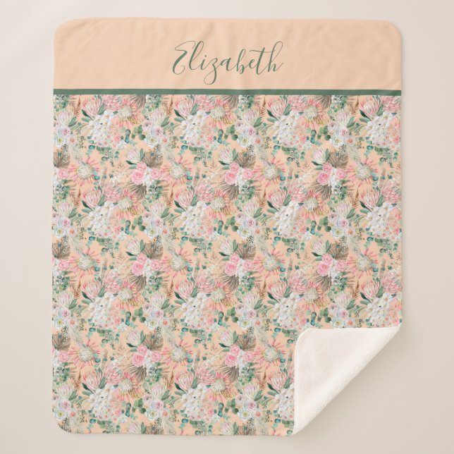 Manta Sherpa Monograma Boho Peach Peach White Flendy (Anverso)