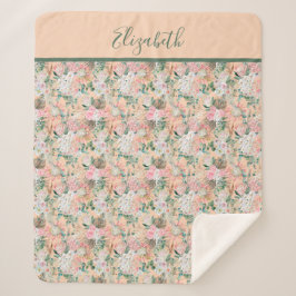 Manta Sherpa Monograma Boho Rosa Melocotón Blanco Floral De Mod