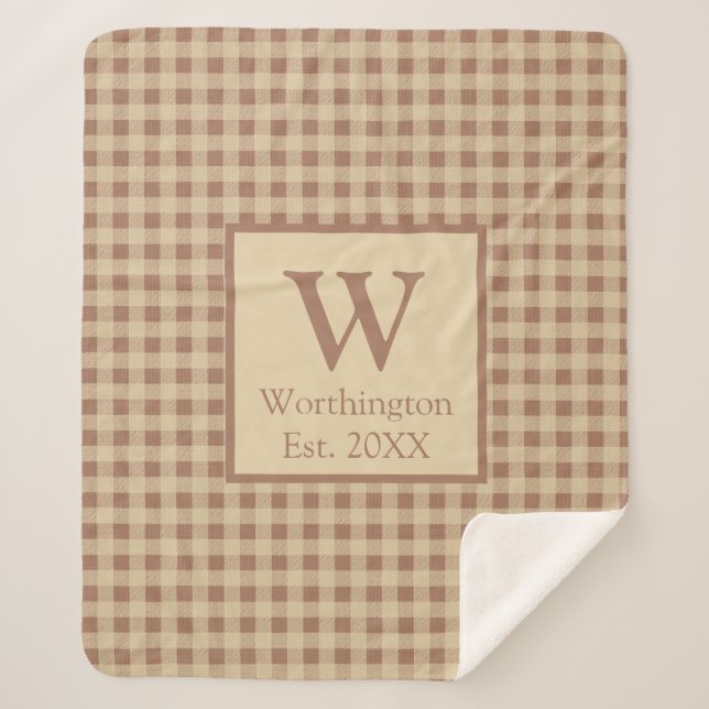 Manta Sherpa Monograma Búfalo de Óxido Beige Envuelto País Rúst (Anverso)