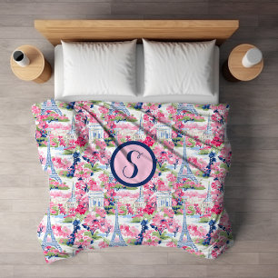 Manta Sherpa Monograma con estampado en París rosa y azul
