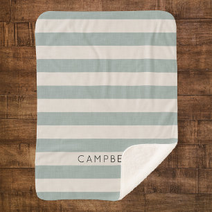 Manta Sherpa Monograma con nombre de franjas azules   Casa de c