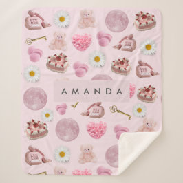 Manta Sherpa Monograma Coquette Personalizada Luna Rosa Feminin