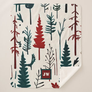 Manta Sherpa Monograma de bosque Minimalista abstracto elegante