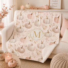 Manta Sherpa Monograma de Calabaza Pastel – Inicial Personaliza